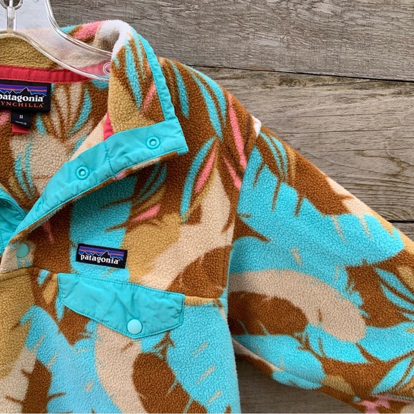 Patagonia Lightweight Synchilla Womens M Snap T Pullover Fleece Feather Print - Picture 5 of 16